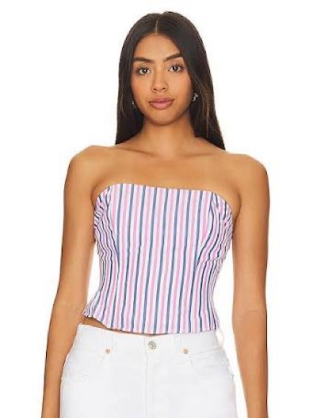 Favorite Daughter Strapless Lanai Top Bustier in Pink and Blue